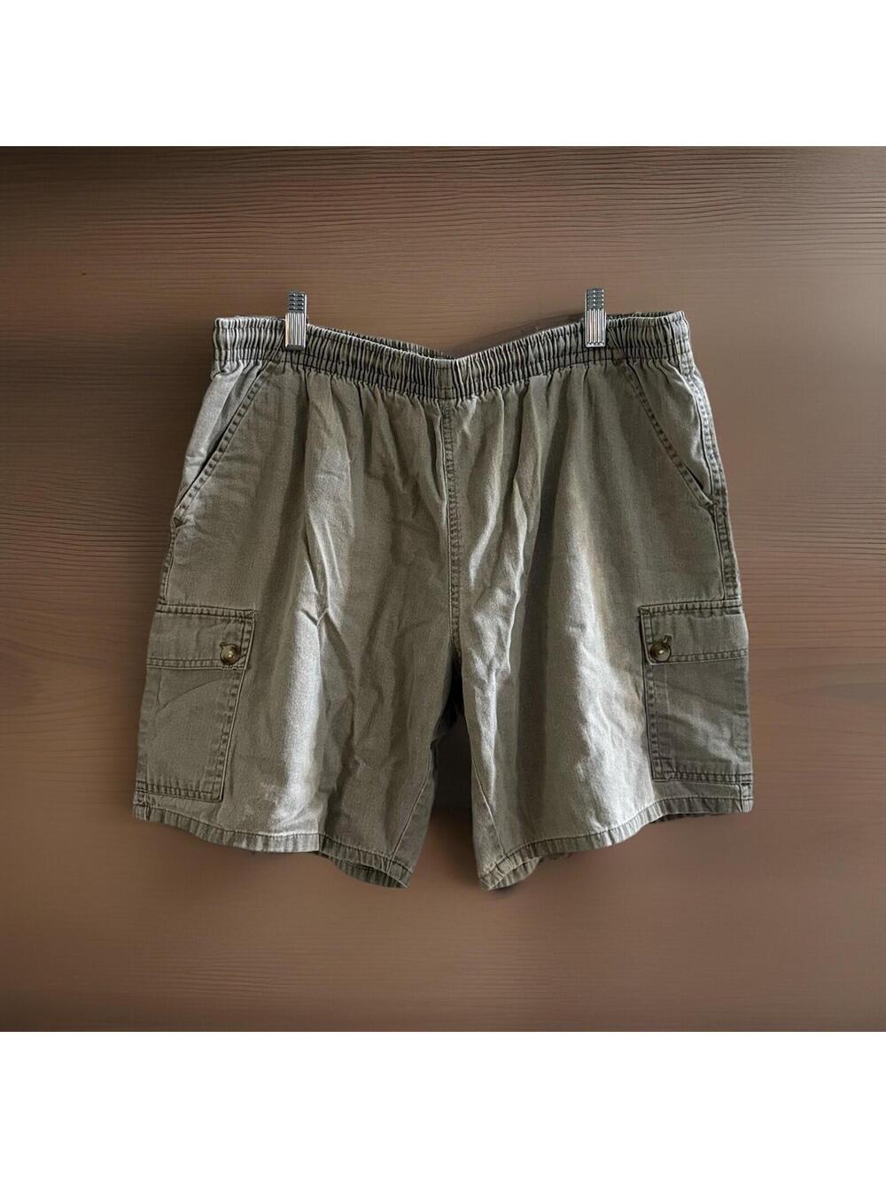 Vintage Big Dogs Cargo Shorts Mens Small Khaki Elastic Waist 90s USA